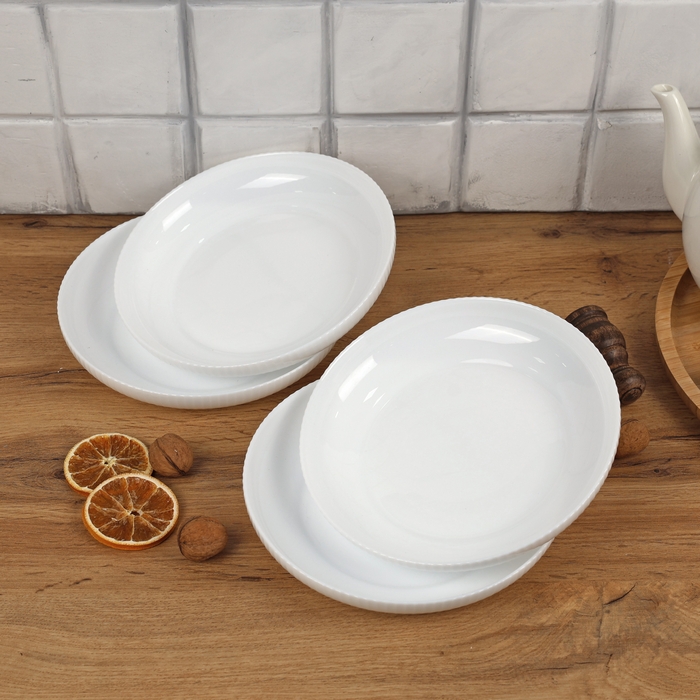 Set farfurie adanca, ROCKOPAL, Opal, 559 ml, 4 piese, 20 cm, Alb, Streams, Rotunda, Farfurie adanca