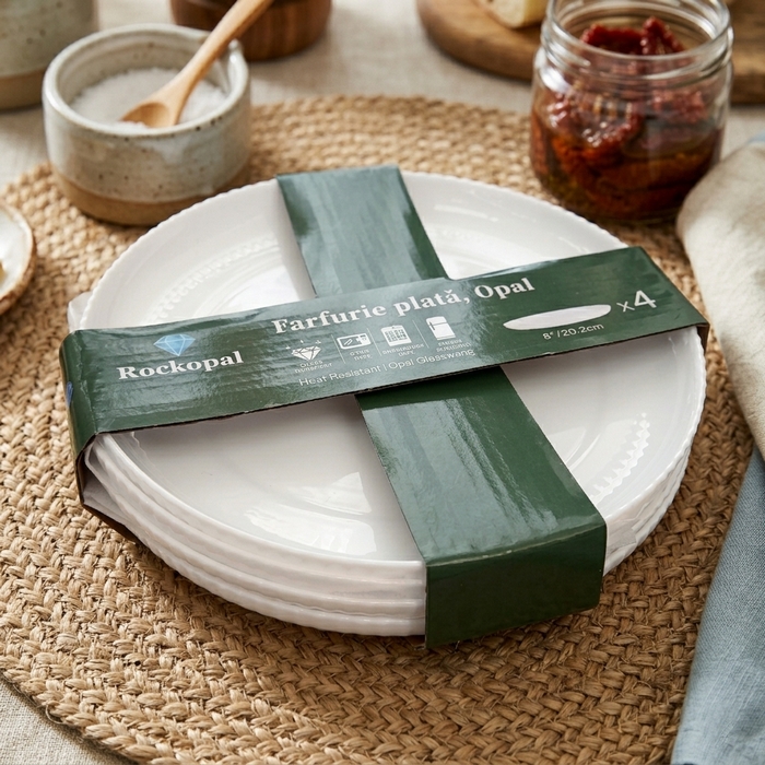 Set farfurie plata, ROCKOPAL, Opal, 20.2cm, 4 piese, Alb, Streams, Rotunda, Farfurie plata