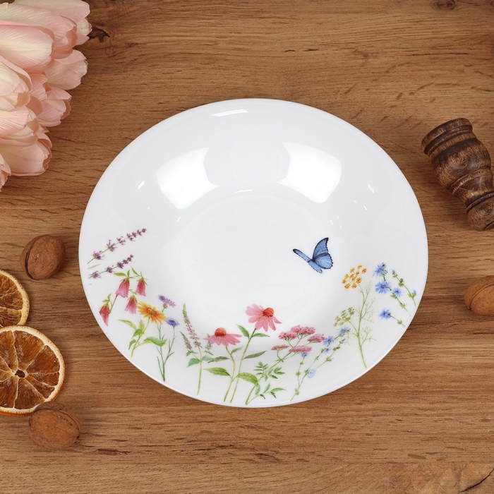 Farfurie adanca, ROCKOPAL, Opal, 440ml, 21.6cm, Alb, Round, Floral, Rotunda, Farfurie adanca