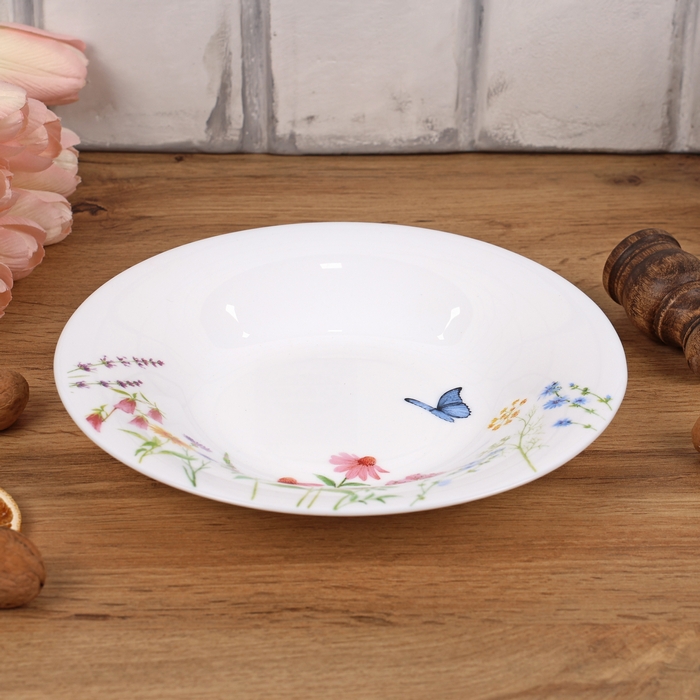 Farfurie adanca, ROCKOPAL, Opal, 440ml, 21.6cm, Alb, Round, Floral, Rotunda, Farfurie adanca