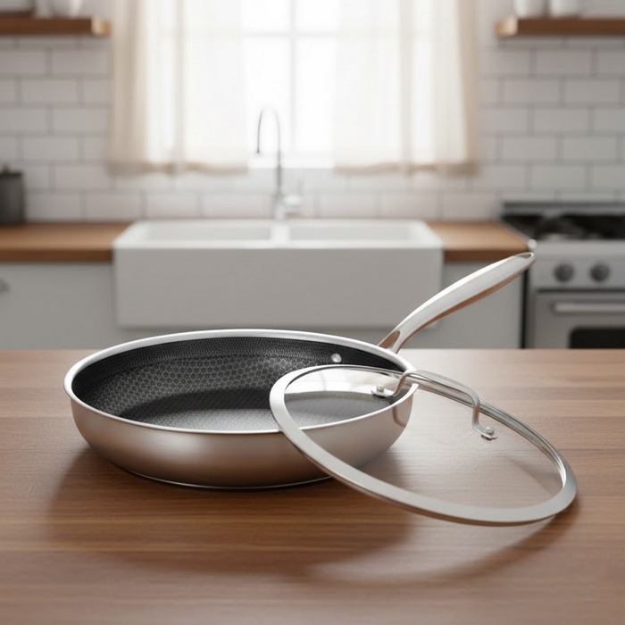 Frying pan, UAKEEN, Stainless Steel, 28 cm, Non-stick, 2.7 L, 2.3 mm, 6 mm, Electirc,induction,gas
