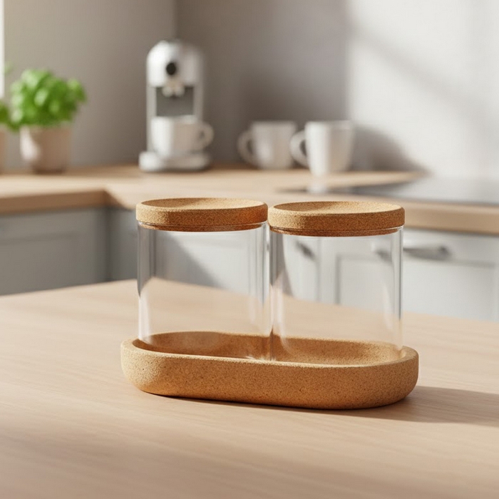 Condiment container set, GS, Glass/Bamboo, 400 ml, 2 pieces