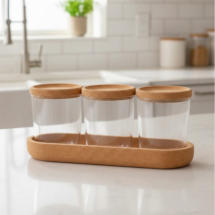 Condiment container set, GS, Glass/Bamboo, 400 ml, 3 pieces