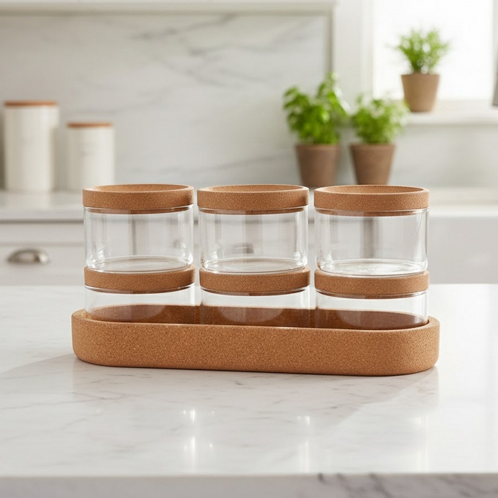 Condiment container set, GS, Glass/Bamboo, 150 ml, 6 pieces