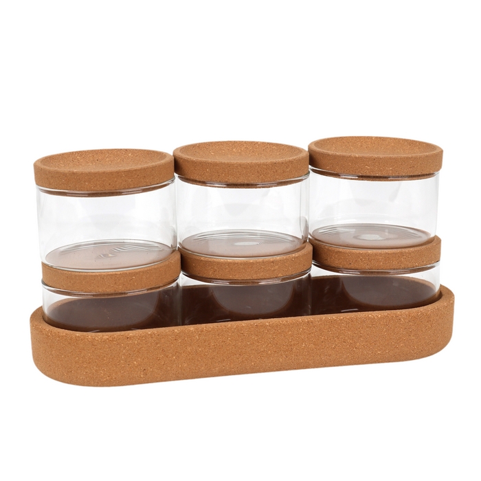 Condiment container set, GS, Glass/Bamboo, 150 ml, 6 pieces