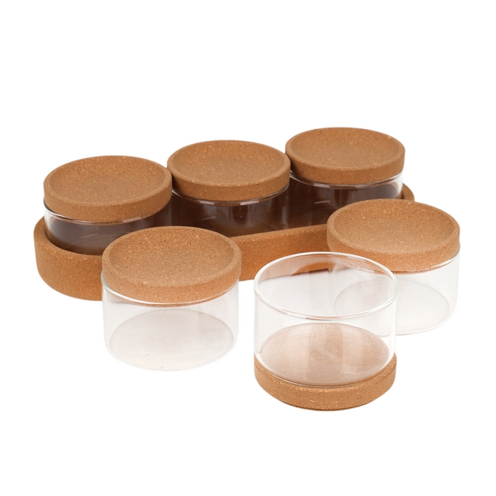 Condiment container set, GS, Glass/Bamboo, 150 ml, 6 pieces