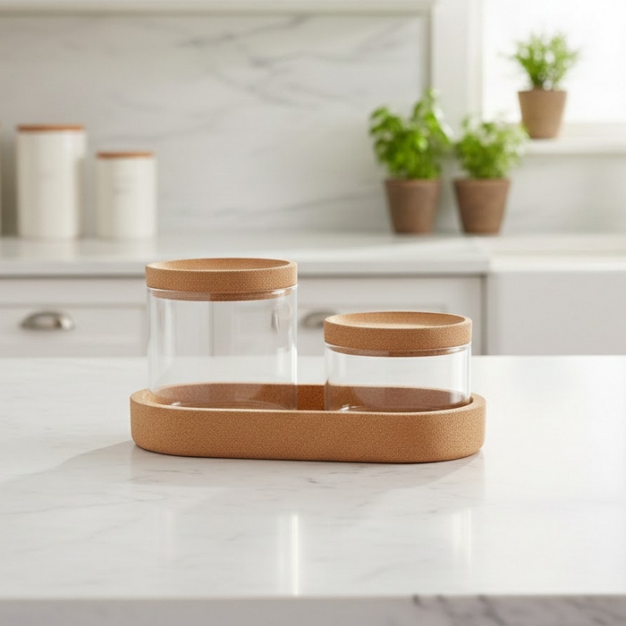 Condiment container set, GS, Glass/Bamboo, 380ml, 150 ml, 2 pieces