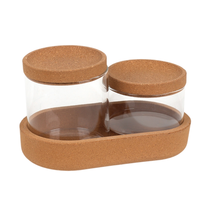 Condiment container set, GS, Glass/Bamboo, 380ml, 150 ml, 2 pieces
