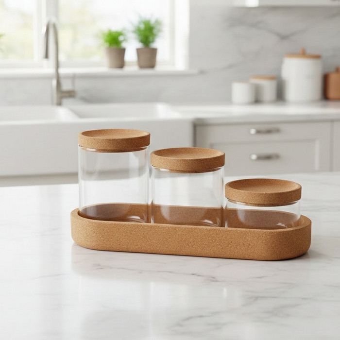 Condiment container set, GS, Glass/Bamboo, 150 ml, 380ml, 400 ml, 3 pieces