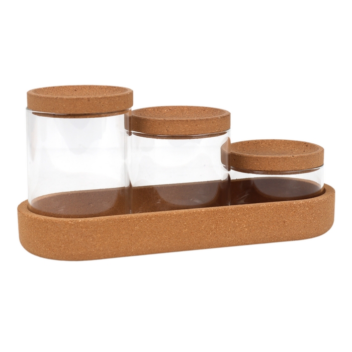Condiment container set, GS, Glass/Bamboo, 150 ml, 380ml, 400 ml, 3 pieces