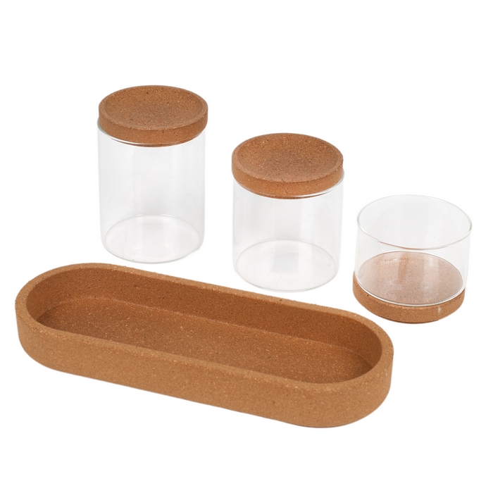 Condiment container set, GS, Glass/Bamboo, 150 ml, 380ml, 400 ml, 3 pieces