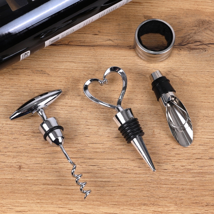 Набор винных аксессуаров, GS, Нержавеющая Сталь, 4 штук, Cеребристый