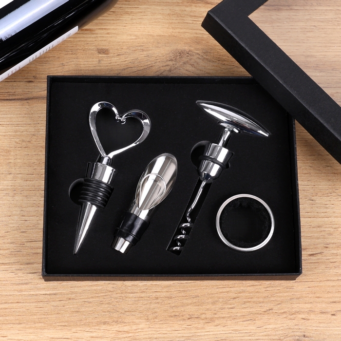 Набор винных аксессуаров, GS, Нержавеющая Сталь, 4 штук, Cеребристый