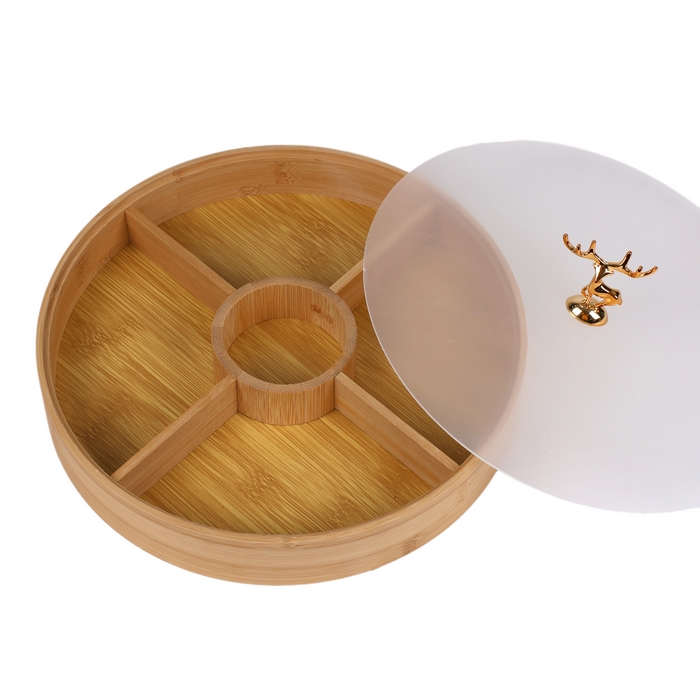 Tava servire, GS, Bambus, 4 compartimente, Cu capac