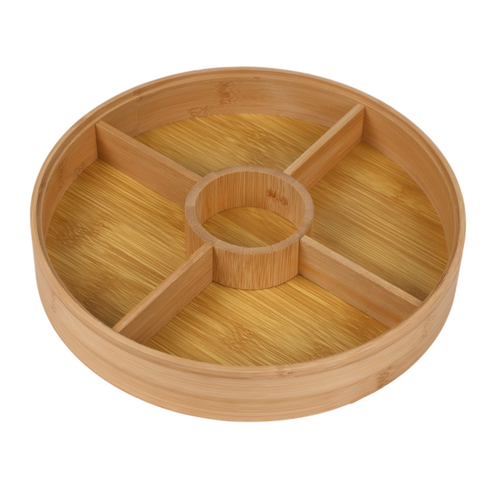Tava servire, GS, Bambus, 4 compartimente, Cu capac