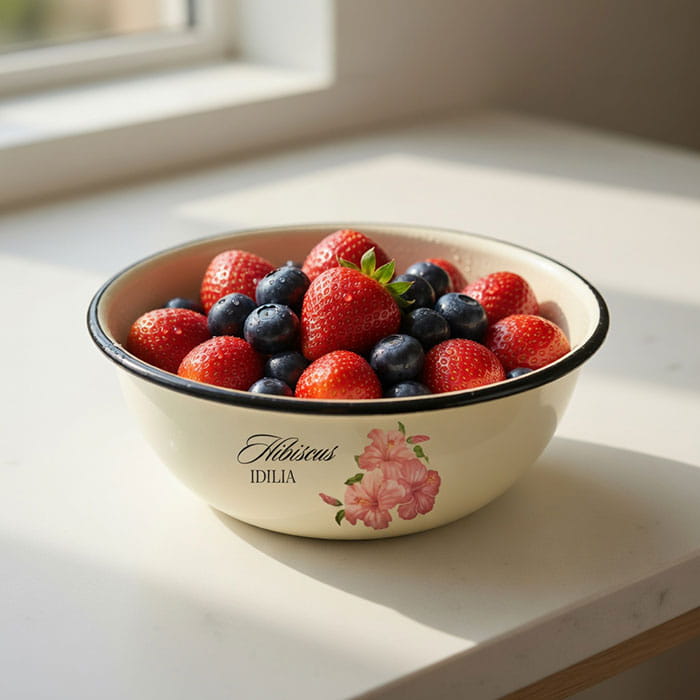 Bowl, IDILIA, Enamelled Steel, 4 L, 32.5 cm, Beige, Decor, 10 cm, With print