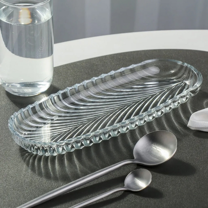 Platou, KAVEH, Sticla, 225ml, Transparent, Santa, Dreptunghi rotunjit, Platou