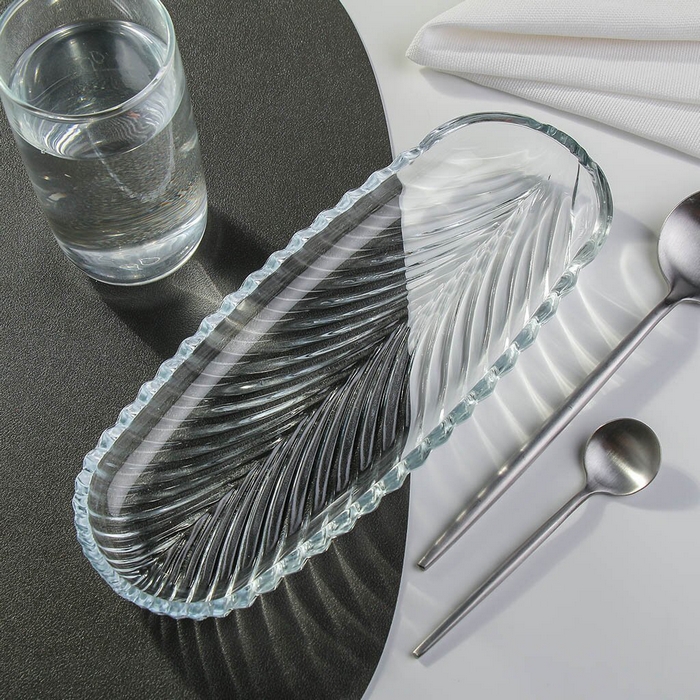 Platou, KAVEH, Sticla, 225ml, Transparent, Santa, Dreptunghi rotunjit, Platou