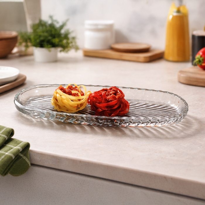 Platou, KAVEH, Sticla, 520 ml, Transparent, Santa, Dreptunghi rotunjit, Platou