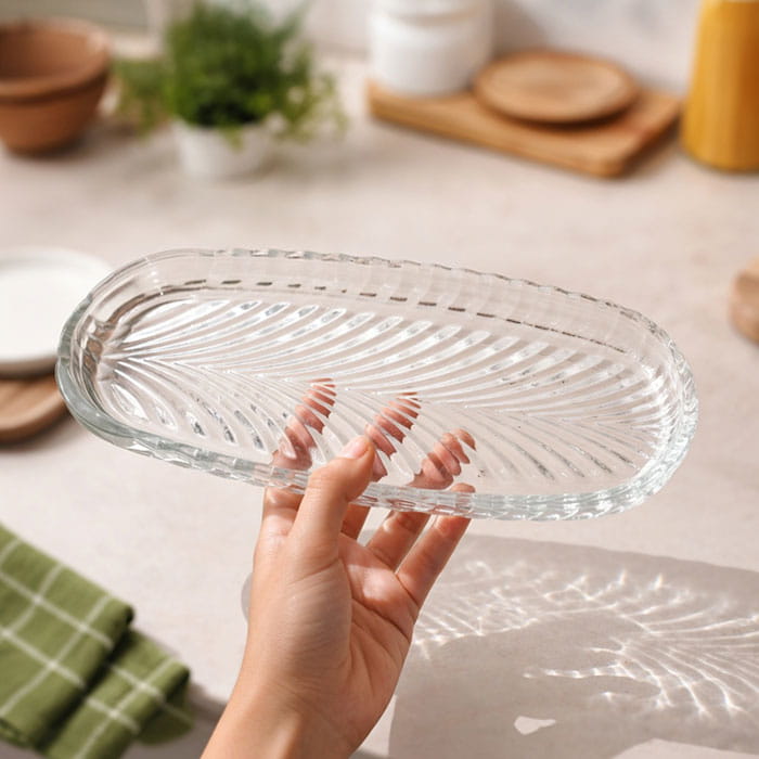 Platou, KAVEH, Sticla, 520 ml, Transparent, Santa, Dreptunghi rotunjit, Platou