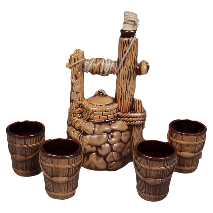 Wine set, ORIENS, Ceramics, 900 ml, Kolodet, 4 Glasses, Brown