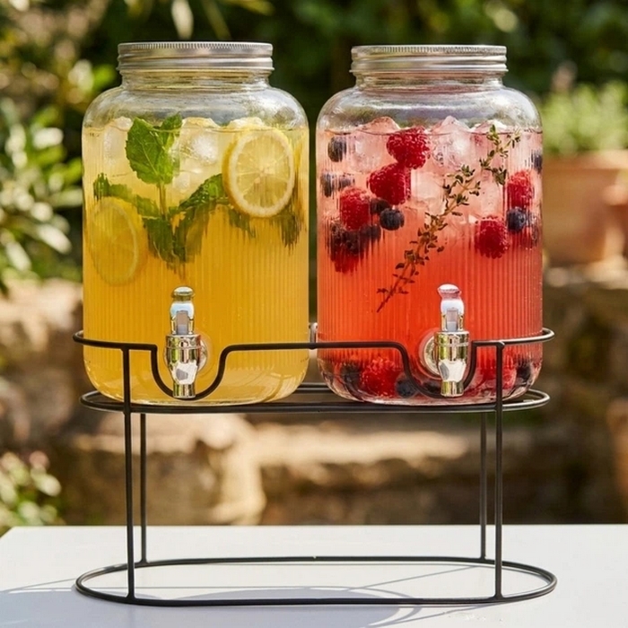 Set recipiente limonada, GS, 2 buc, Sticla, 3.8 L, Cu stativ