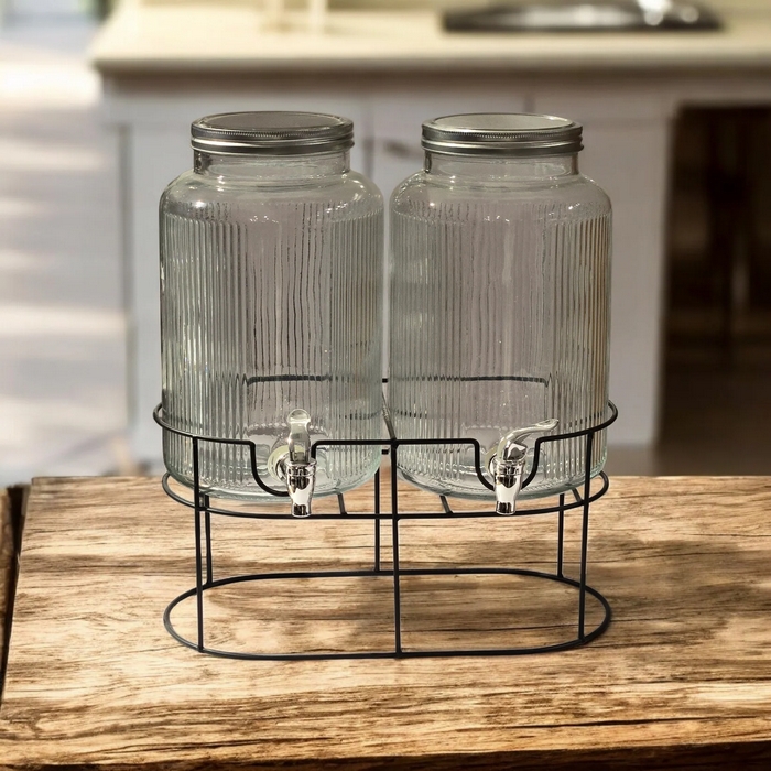 Set recipiente limonada, GS, 2 buc, Sticla, 5.5 L, Cu stativ