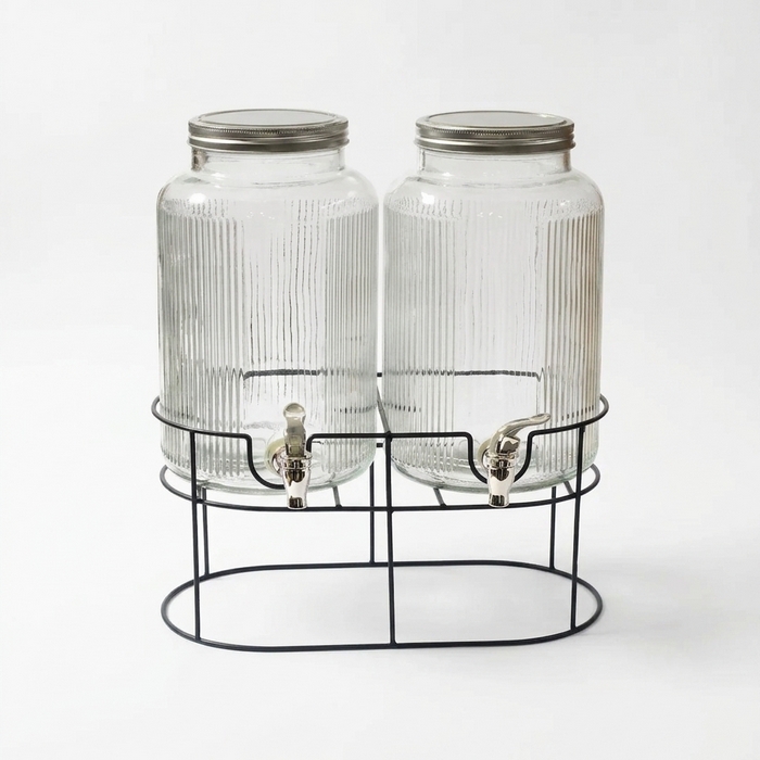 Set recipiente limonada, GS, 2 buc, Sticla, 5.5 L, Cu stativ