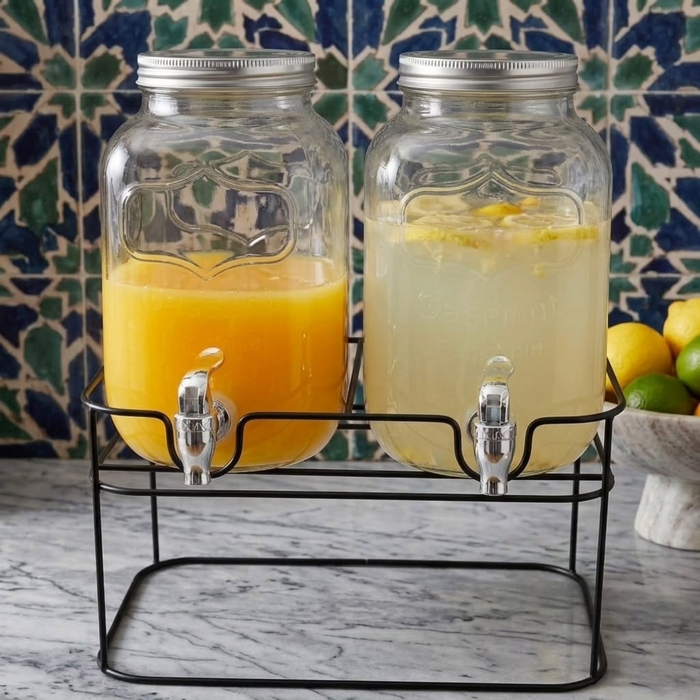 Set recipiente limonada, GS, 2 buc, Sticla, 5 L, Cu stativ