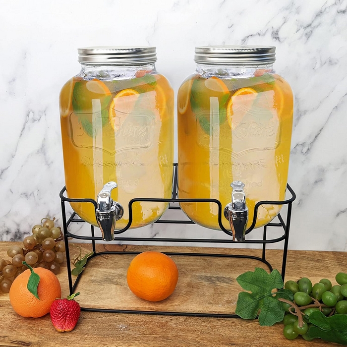 Set recipiente limonada, GS, 2 buc, Sticla, 5 L, Cu stativ