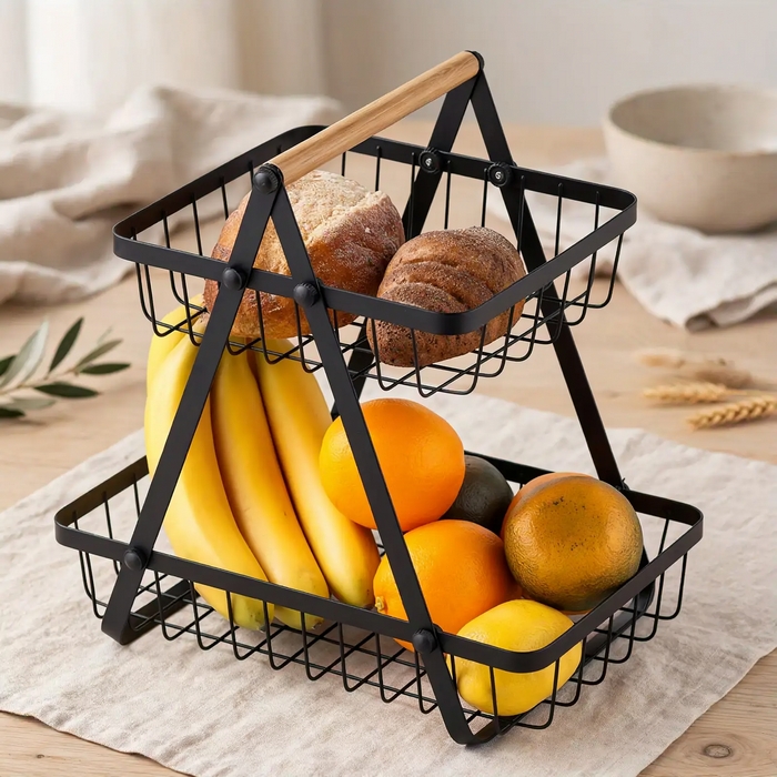 Fructiera, GS, Metal, 2 compartimente, 27x17x32.5 cm, Negru