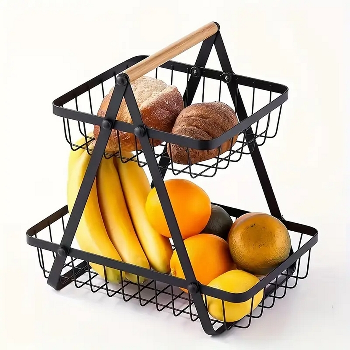 Fructiera, GS, Metal, 2 compartimente, 27x17x32.5 cm, Negru