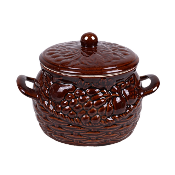 Горшок для печи, ORIENS, Керамика, С крышкой, Виноград, Коричневый