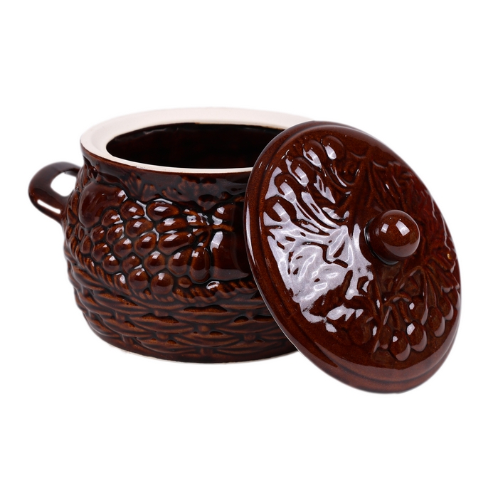 Горшок для печи, ORIENS, Керамика, С крышкой, Виноград, Коричневый