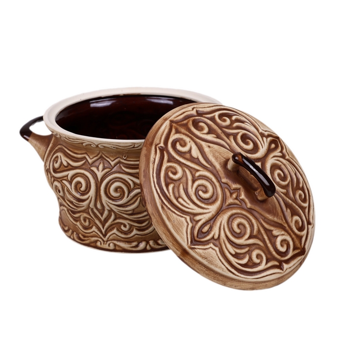 Oala cuptor, ORIENS, Ceramica, Cu capac, Maro