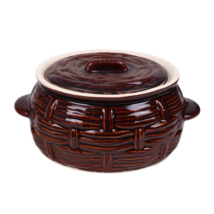 Oven pot, ORIENS, Argila, 2 L, Carving, With lid