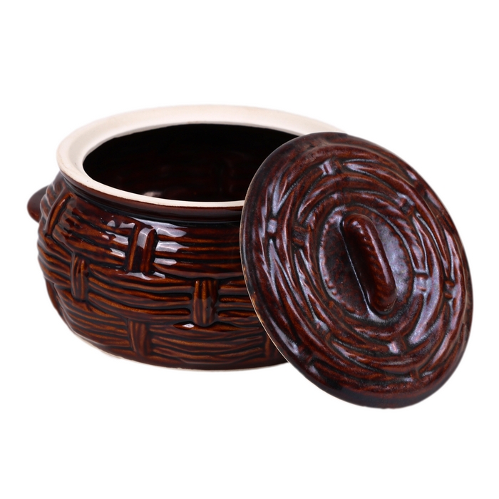 Oven pot, ORIENS, Argila, 2 L, Carving, With lid