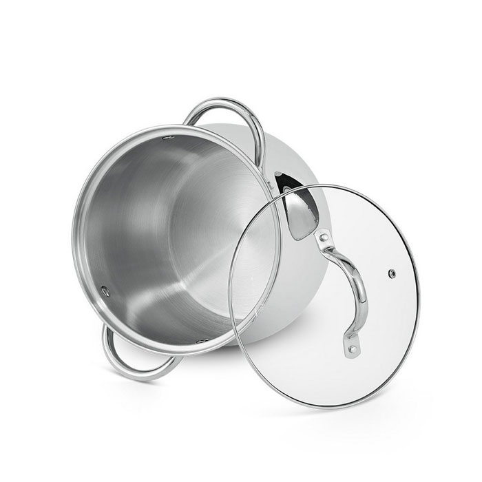 Saucepan, FISSMAN, Stainless Steel, 7 L, Favio, With lid, Induction, 22 cm, Silver