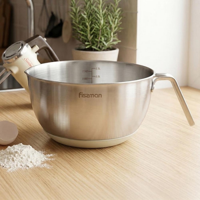 Миска, FISSMAN, Нержавеющая Сталь, 2.5 Л, 21 cм, 12 см, С ручкой